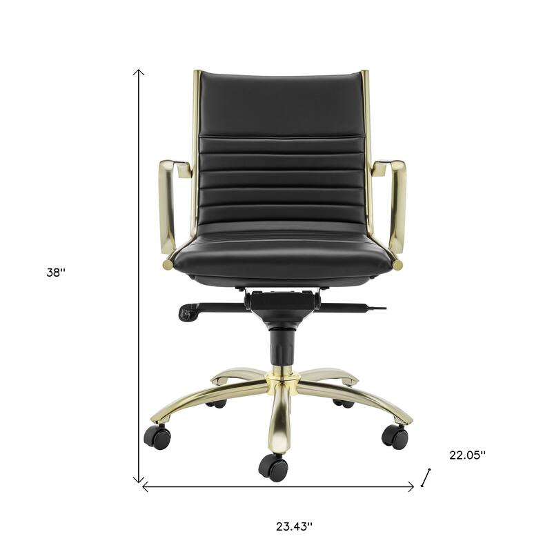 Black and Gold Steel and Faux Leather Adjustable Swivel Rolling Conference Office Chair - 23.43' X '38' X '22.05