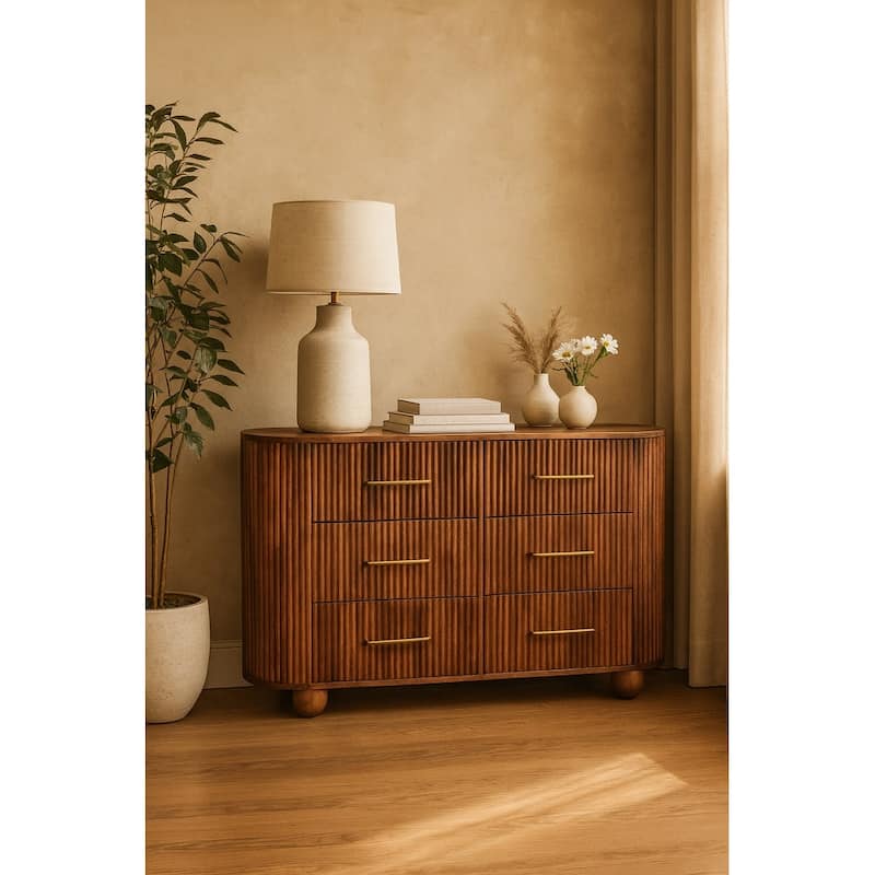 Artisan Furniture Solid Wood Ridge front Chest – Roasted Almond With 6-Drawers - ALMOND