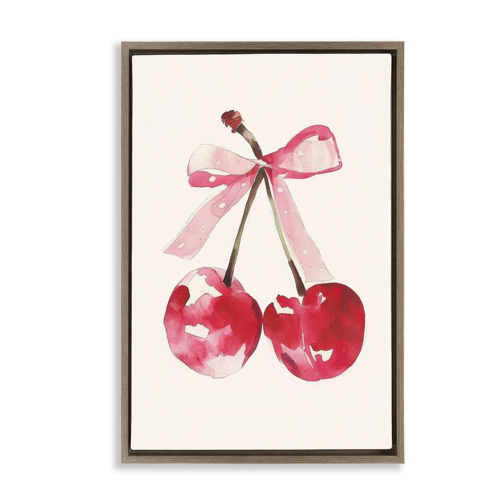 Stupell Mod Cherries Tied in Bow Framed Floater Canvas Wall Art Design By LSR Creative Studio