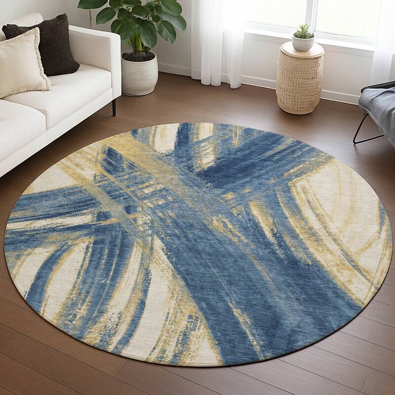 Machine Washable Indoor/ Outdoor Abstract Brushstroke Chantille Rug