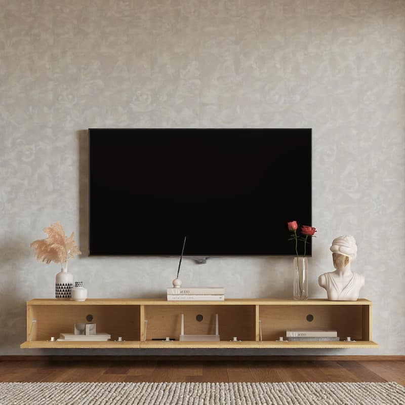 69" Floating TV Stand Wall Mounted with 16 Color LED Lights, Modern TV Cabinet for 55-65 Inch TVs