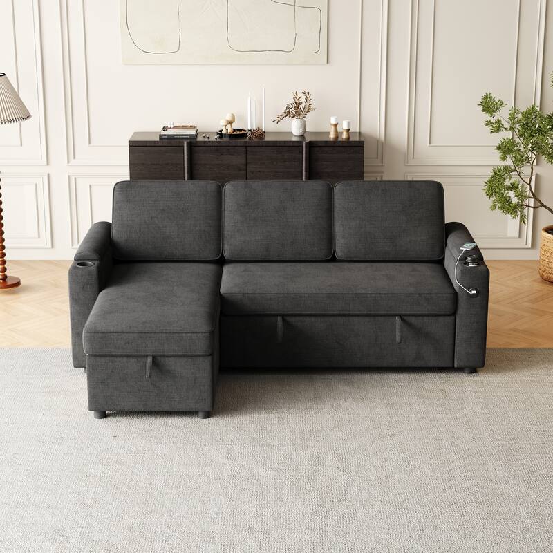 85.8" Sleeper Sofa, Sofa Bed with Storage and Charging Port