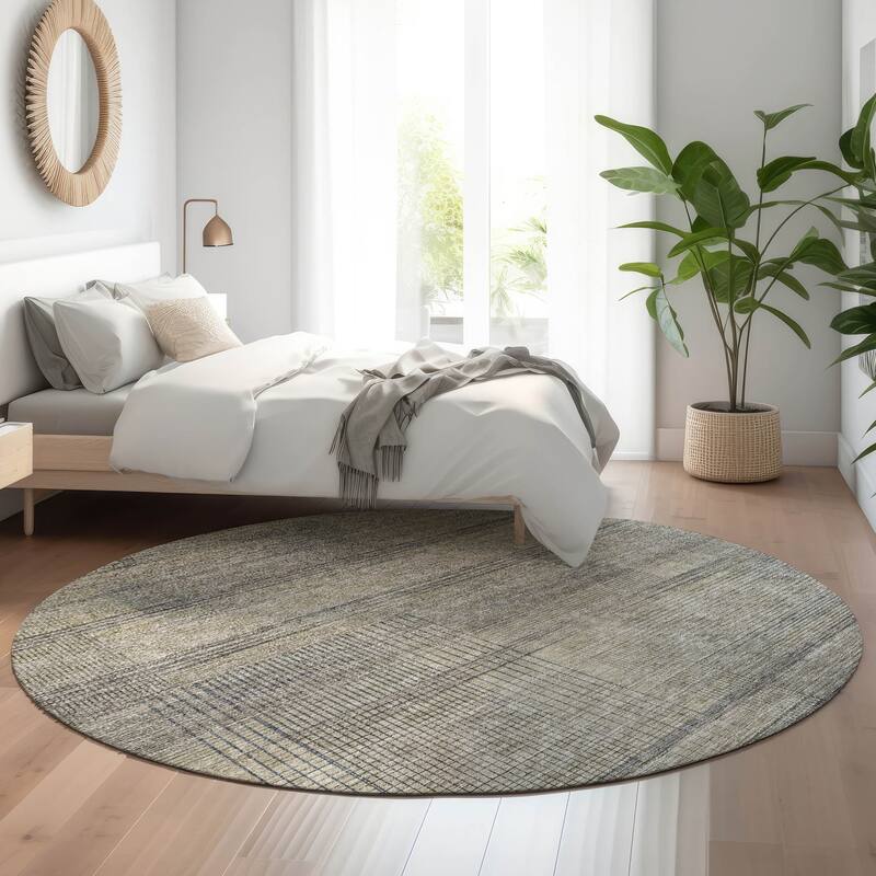 Premium Washable Super Soft Solid Hatches Mayfield Rug - Khaki - 8' x 8' - Round