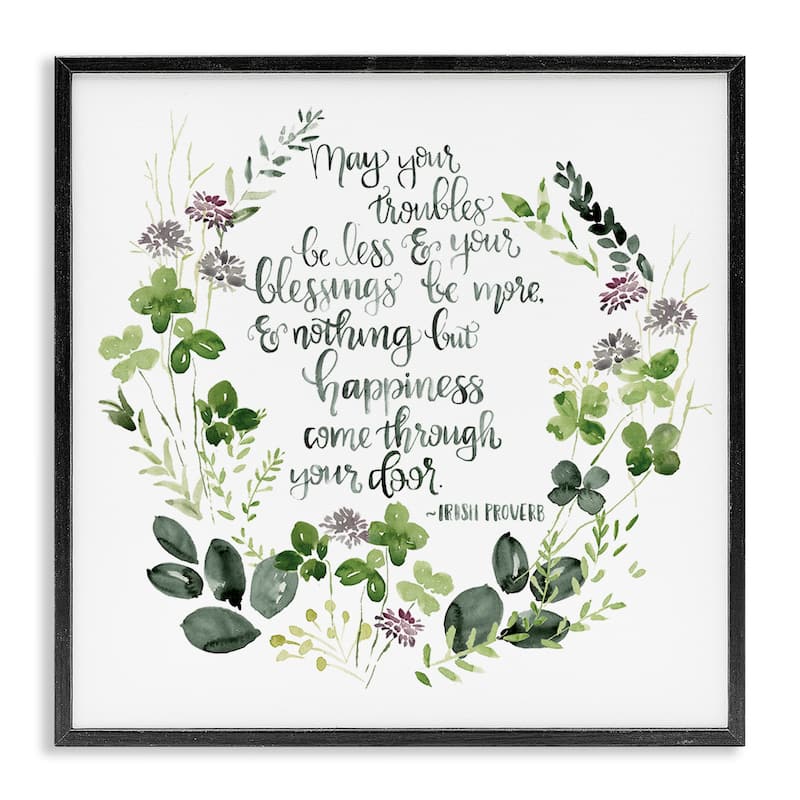 Stupell Troubles Be Less Irish Proverbs Wildflower Wreath Framed Wall Art - 17 x 17 - Black
