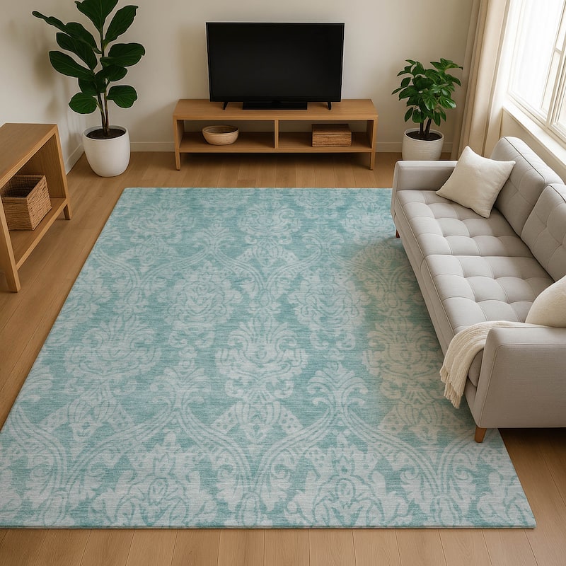 Premium Washable Super Soft Traditional Damask Mayfield Rug - Aqua - 3' x 5'