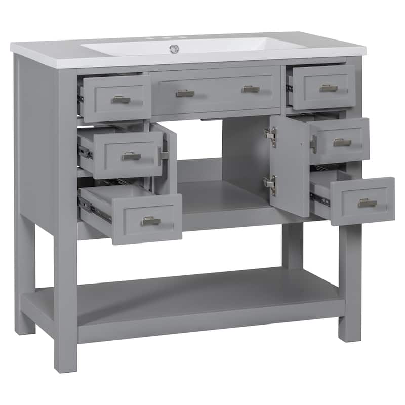 36'' Freestanding Bathroom Vanity Set with Integrated Ceramic Sink and Drawers - 36'' X 34''