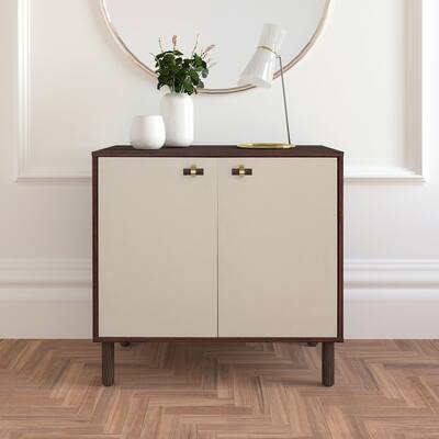 Audrey Walnut Faux Leather 2 Door Cabinet