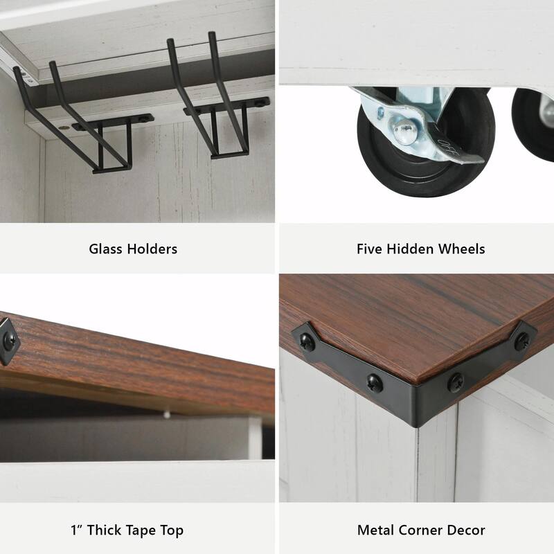 58-inch Farmhouse Kitchen Island with Storage, Sliding Barn Door & Metal Grid Side Door