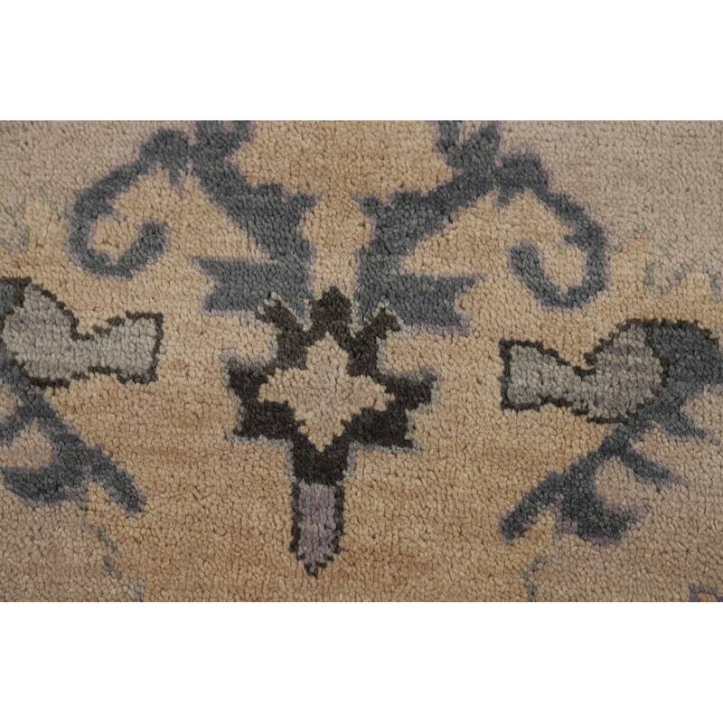 Oushak Indian Area Rug Handmade Beige Floral Wool Carpet - 9'0"x 11'7"
