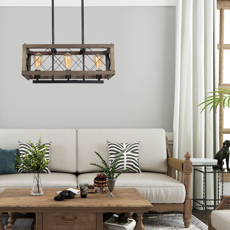 Cobert Farmhouse Linear Wood Island Chandelier Kitchen Hanging Lights