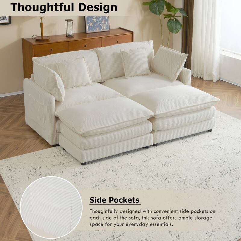 75.6" Corduroy U-Shaped Sectional Sofa with Storage