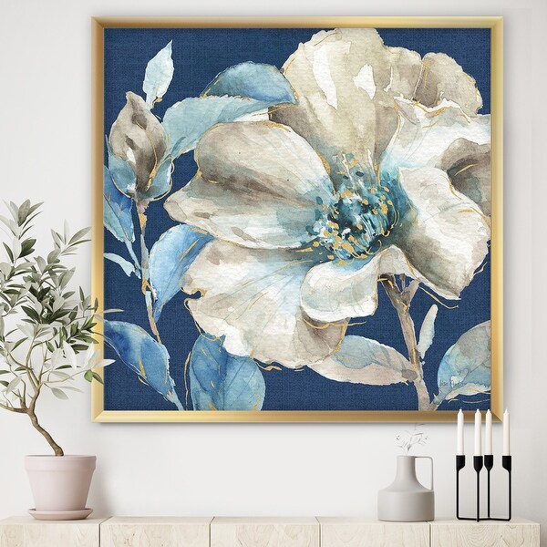 Designart 'Indigold Watercolor Flower I' Farmhouse Framed Art Print. Opens flyout.