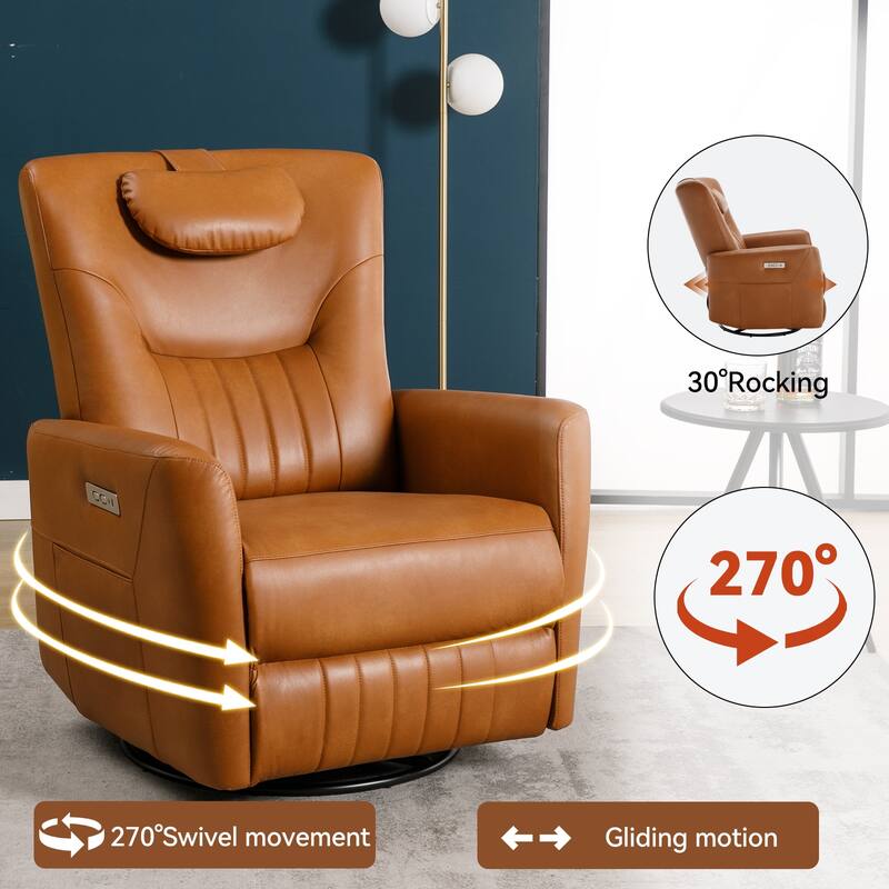 Beige Power Recliner with Swivel, Rocking Motion & Lumbar Pillow