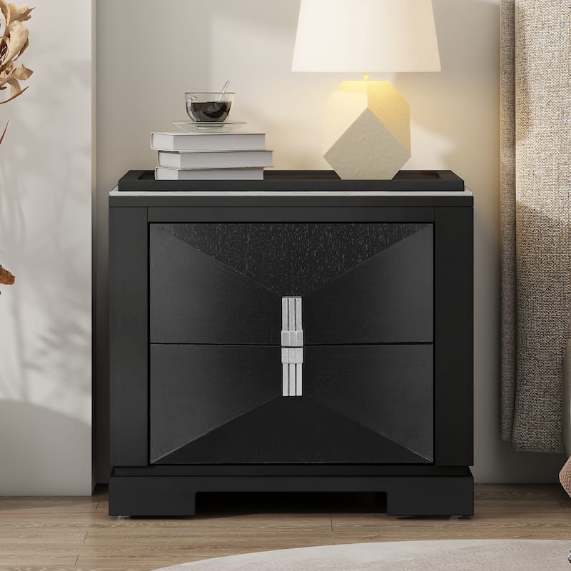 Christopher Knight Home - Ravenwood MDF Nightstand with Diamond-Edge Drawers and Heavy-Duty Base - Black+1 Piece