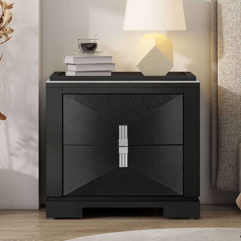 Mid-Century Modern Nightstand for Bedroom, 2 Drawers Sofa Side Table, Wooden Diamond Shaped Bedside Table