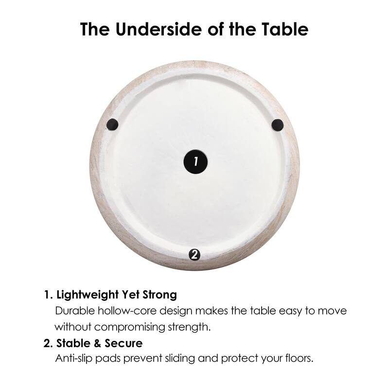 Barrel Travertine Stone Finish Italian Design MgO Side Accent Table - 18.8"x18.8"x16.1"