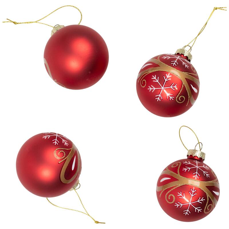 4ct Red Gold Glass Hanging Christmas Ball Ornaments 2.5-Inch (67mm)