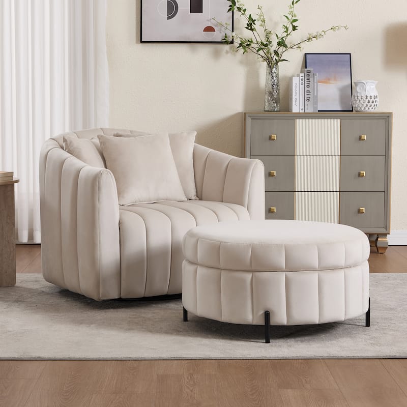 40.4"W Modern Swivel Accent Chair,Swivel Single Sofa Chair with Ottoman - Beige