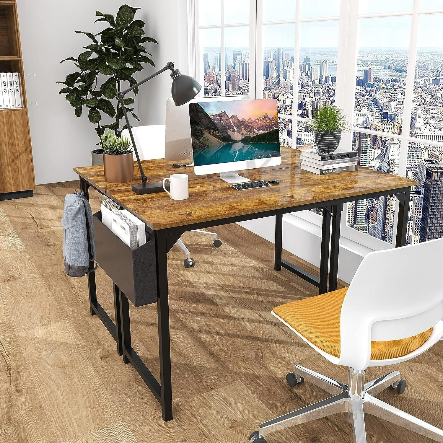40 Inch Modern Study Desk with Headphone Hooks & Storage Bag