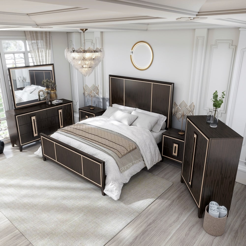 Furniture of America Nyx Modern Espresso 6-Piece Solid Wood Panel Bedroom Set
