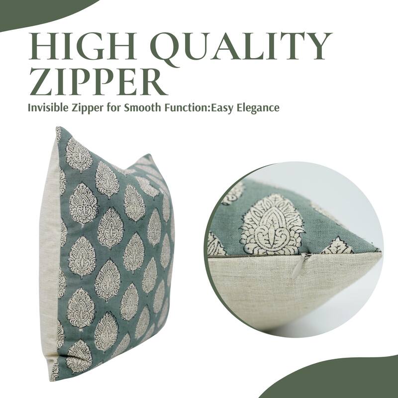 Fabdivine Soft Linen Cushion Cover Floral Block Print for Farmhouse Mustard Living Room or Office Décor, Banke Bihari