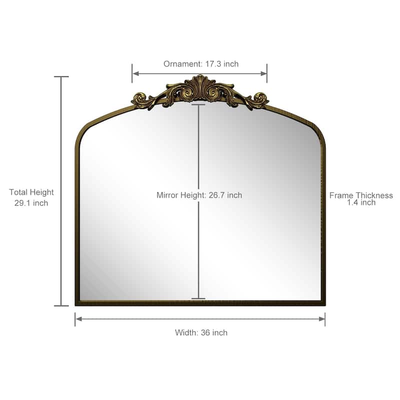 KIOTEE Arched Wall Mirror and Metal Frame Baroque Style Bathroom Vanity Mirror