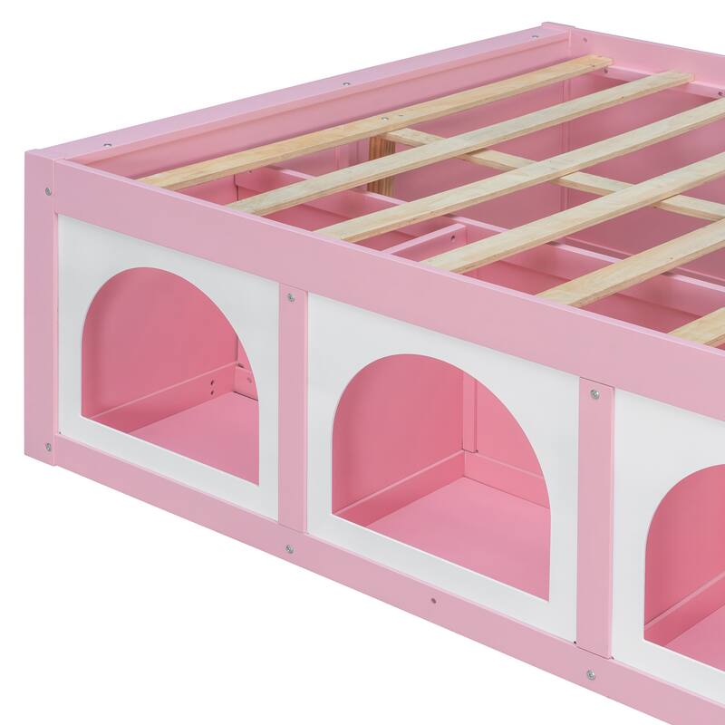 Wooden Platform Bed with Footboard Bookshelf, LED Display Cabinet and Drawer Storage by Harper&Bright Designs