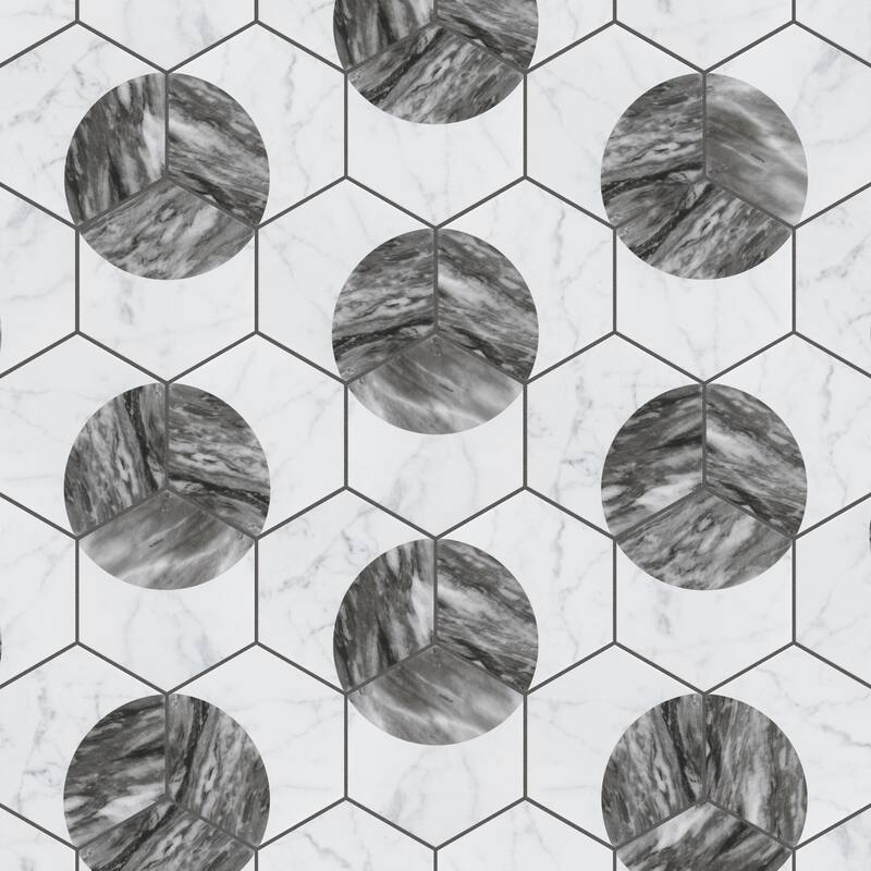 Merola Tile Classico Bardiglio Hex Moon Dark 7" x 8" Porcelain Floor and Wall Tile