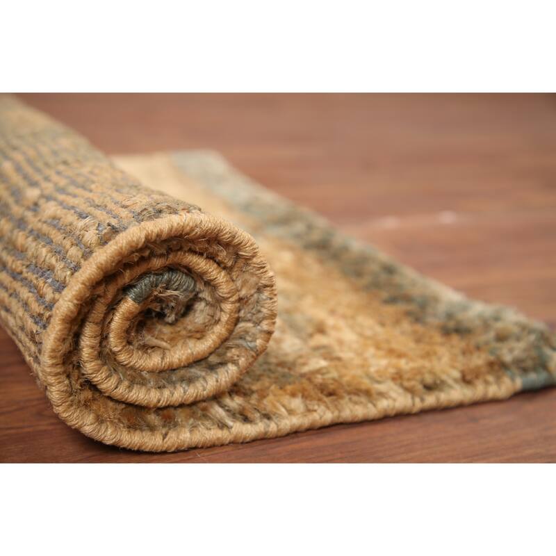 Hand Knotted Oriental Jute Carpet Modern Abstract Yellow & Gold Moroccan Area Rug - 3' 0'' X 2' 0''