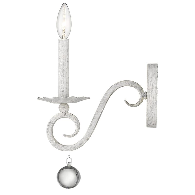 Modern Farmhouse White Wall Sconce with Clear Crystal Accent Metal Flush Mount Light Fixture - 12.25" H x 5" W x 9.5" D