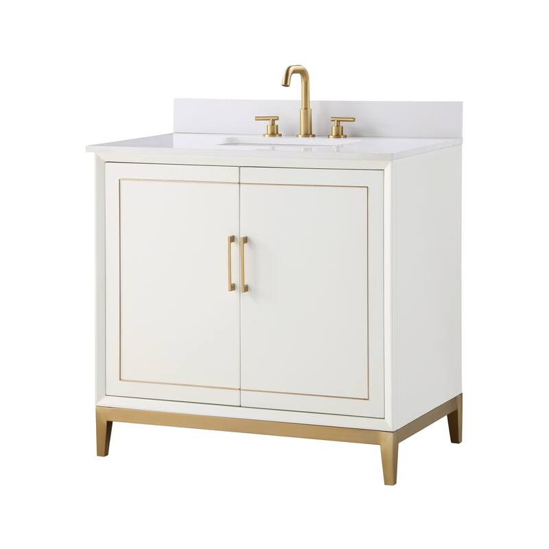 Bemma Gracie 36" Bathroom Vanity - Satin White with White Granite
