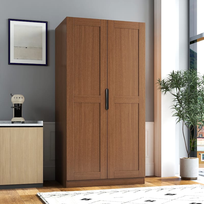 GDF Studio - Lenorr Modern 62.99" Tall Freestanding Kitchen Pantry Cabinet with Multi-Level Shelves and Storage Doors - Black Walnut