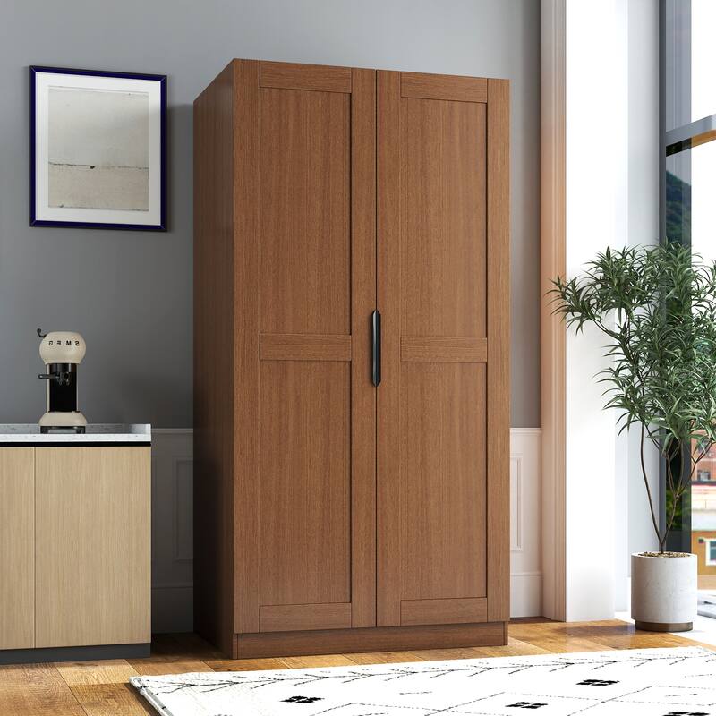 Roomfitters 63" Tall Kitchen Pantry Cabinet, Freestanding Buffet Cupboard with Doors & Adjustable Shelves, Walnut Finish - Walnut