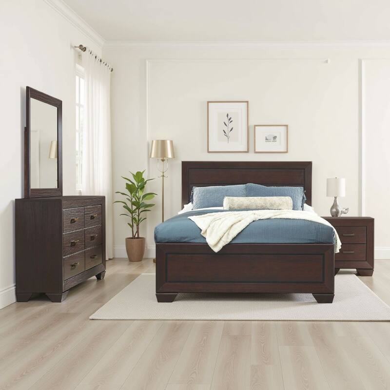 Bello 4pc Queen Size Bedroom Set, Recessed Grooves, Dark Cocoa Brown