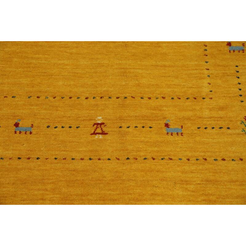 Hand Knotted Oriental 100% Wool Carpet Tribal Animal Pictorial Yellow & Gold Gabbeh Area Rug - 9' 9'' X 8' 0''