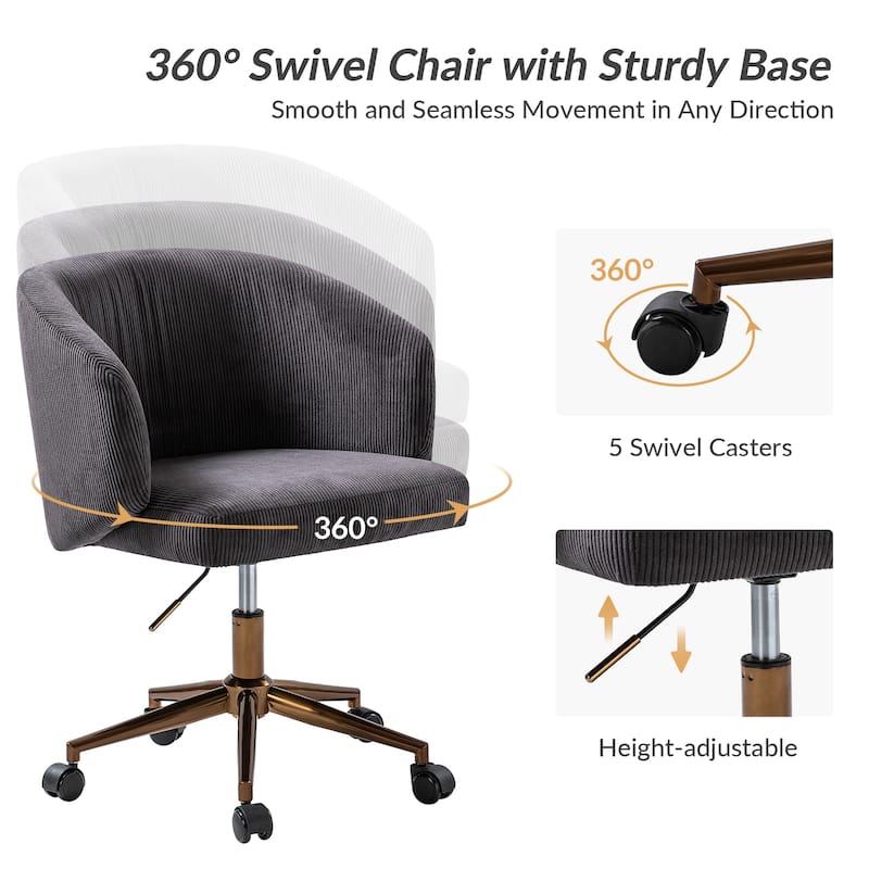 Astore Modern Corduroy Ergonomic Barrel Swivel Office Chair with Height-Adjustable by HULALA HOME