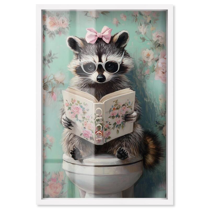 Petite Floral Toilet Raccoon Shadowbox by Art Remedy - White - 30" x 45"