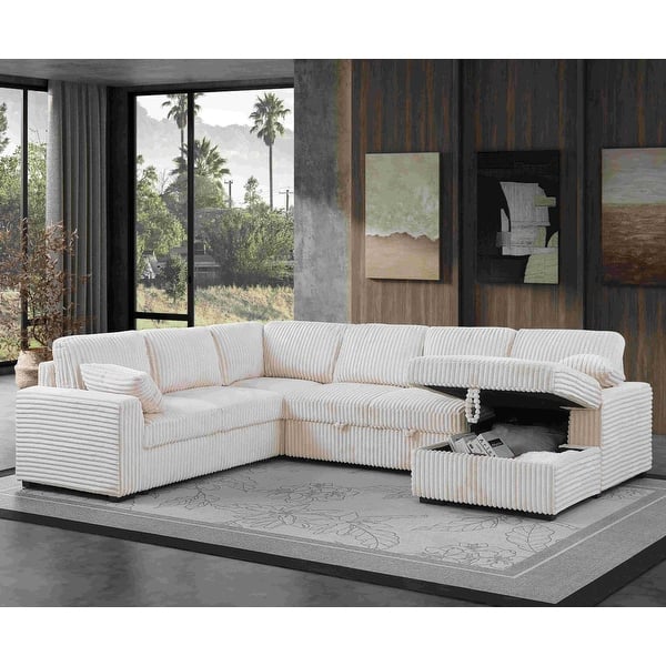 Modern Corduroy Sectional With Storage Chaise Lounge
