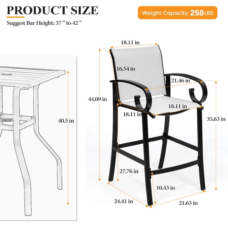 3/5-Piece Swivel Aluminum Bar Stools with Sunbrella Cushion and Table Set