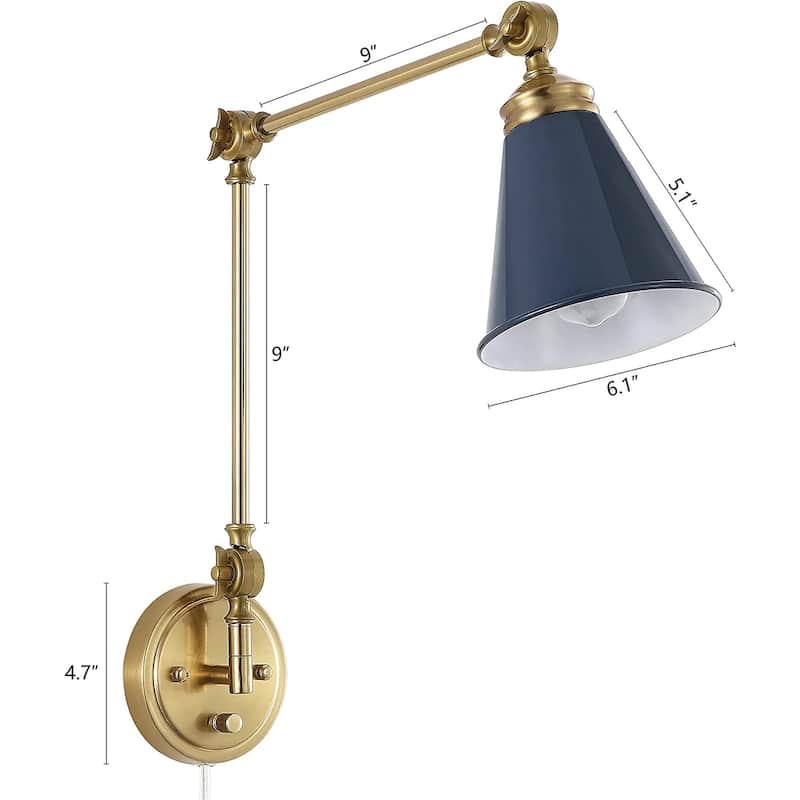 WINGBO 1-Light Vintage Adjustable Swing Arm Wall Sconce with Shade