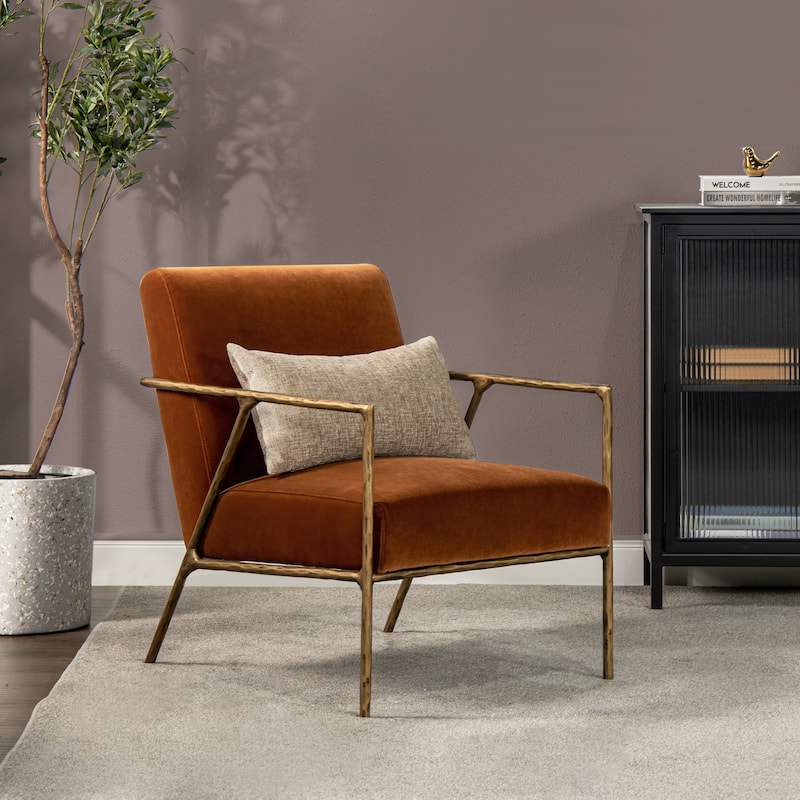 Aerin 24.5" Hammered Brass Velvet Accent Arm Chair - Single - Burnt Orange Performance Velvet