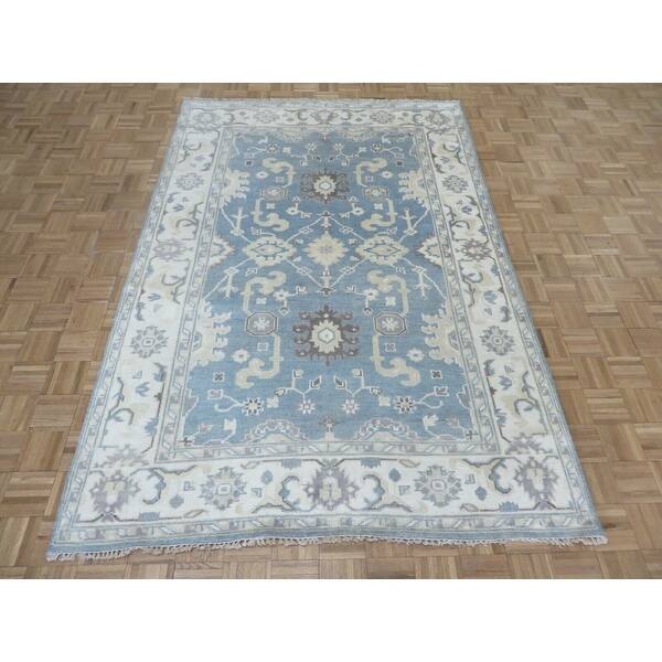 slide 1 of 12, Hand Knotted Light Blue Oushak with Wool Oriental Rug (5'11" x 8'10") - 5'11" x 8'10"