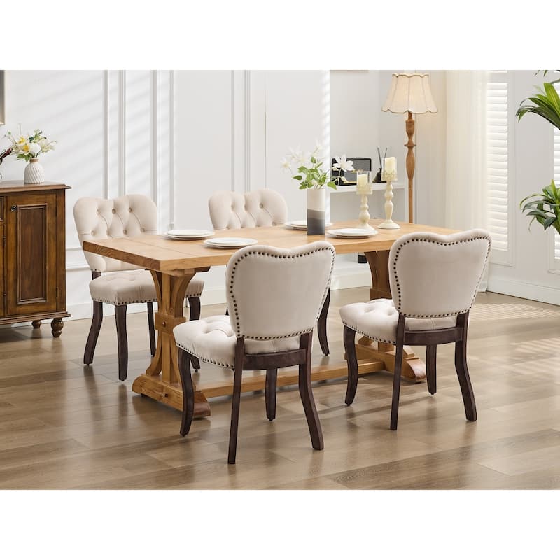 Dining Chairs Set of 2, Soft Tufted Accent Chairs Side Chairs with Wooden Legs, Velvet Upholstered Dining Room Chair