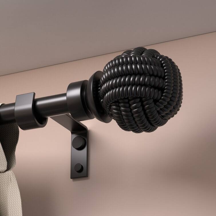 Adjustable Black Single Curtain Rod with Final Set for Window