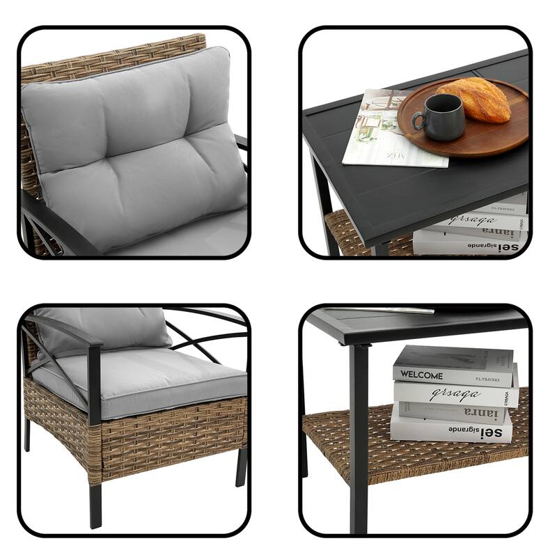 Patio 4 Piece Sectional Low Dining Conversation Sofa Set