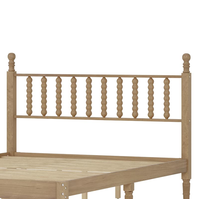 Full / Queen / King Retro Style Wood Platform Bed with Gourd Headboard and Wooden Slat Support