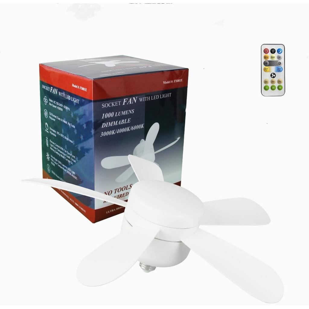 Socket Fan Lights, 16 Inch Ceiling Fans with Lights, Dimmable Remote Control, 3 CCT, E26 Base Ceiling Fans for Bedroom - Regular