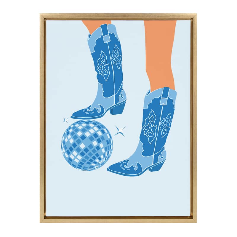 Kate and Laurel Sylvie Disco Cowgirl Blue Framed Canvas by Honey Island Studio