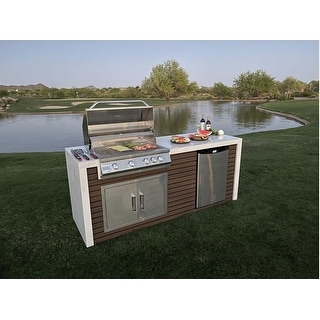 Classic Shiplap Outdoor Kitchen KoKoMo Grill with Waterfall Edge