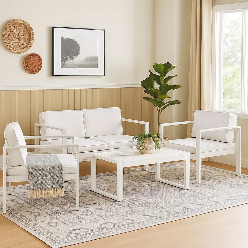 Engagingly Outstanding Outdoor Lounge Set In White (Set of 4)